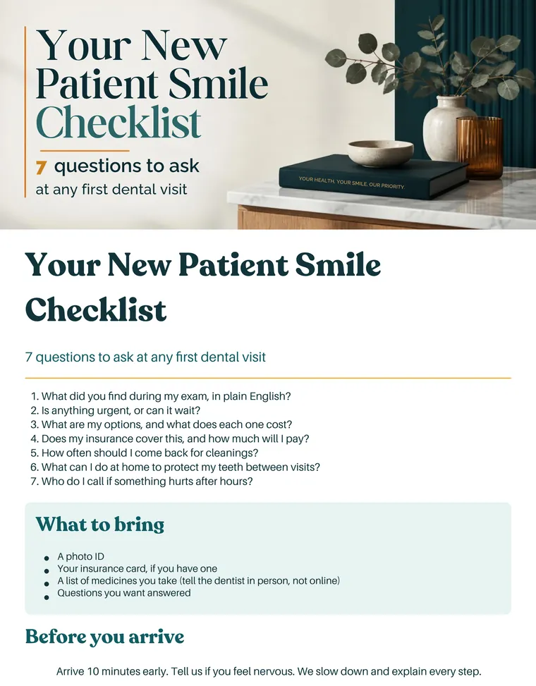 Preview of the Your New Patient Smile Checklist: 7 questions to ask at any first dental visit